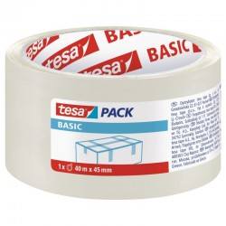 TESA BASIC Cinta de embalaje de 45 mm / 40 m, caucho, transparente
